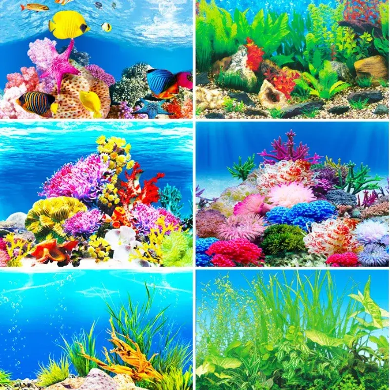 PVC Double Side Aquarium Poster Background Decoration Ocean Secen Aquatic Background Poster For Fish Tank Wall 30/40/50cm Height