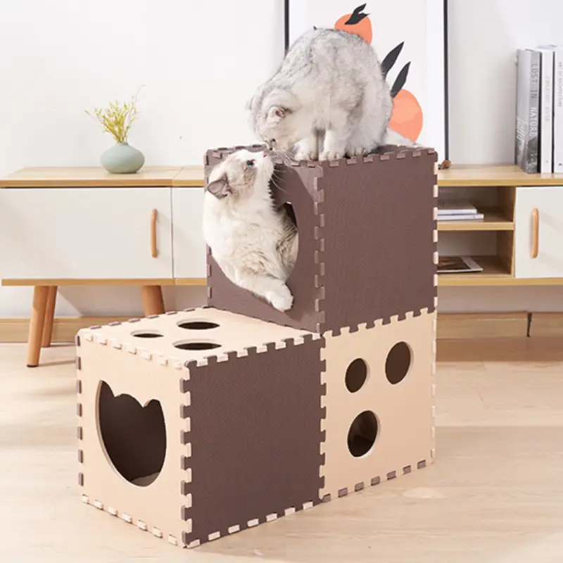 Double Layer Cat Tunnel Foldable Felt Cat Scratcher Board Casual Comfort Pet Litter Duplex House for Interactive Cat Play