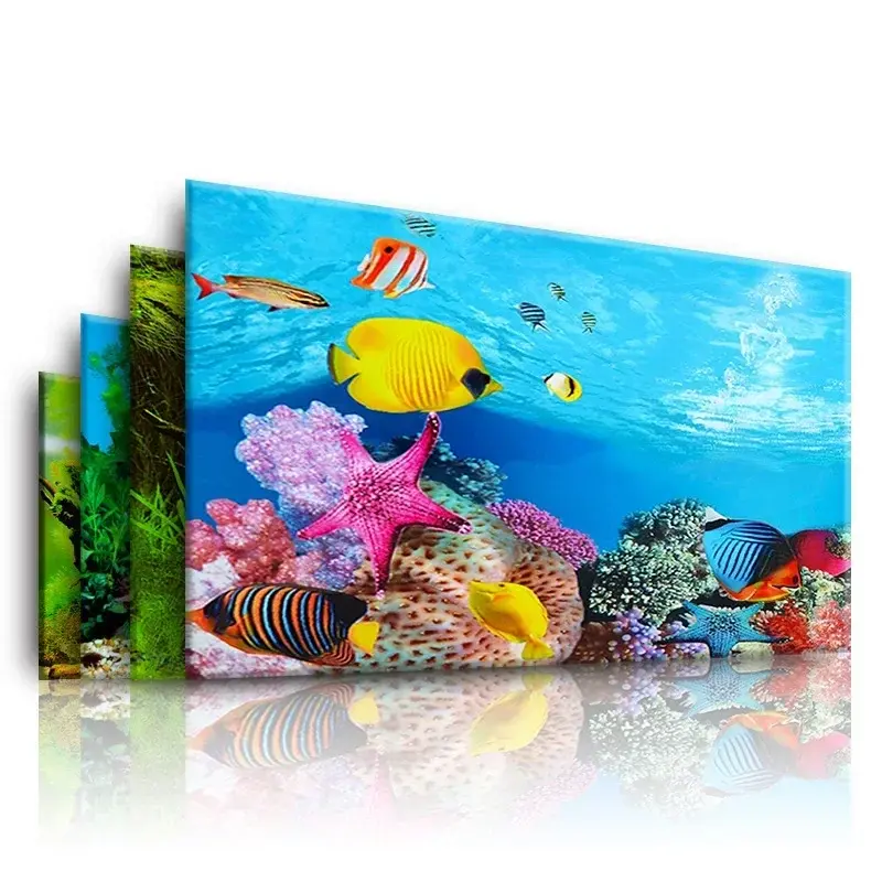 PVC Double Side Aquarium Poster Background Decoration Ocean Secen Aquatic Background Poster For Fish Tank Wall 30/40/50cm Height