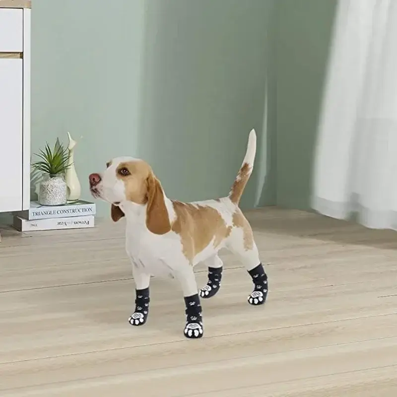 4PCS Adjustable Anti-Slip Dog Socks Pet Non-Slip Paw Protection with Paw Pattern for Puppy Dog Indoor Control Wear on Floor