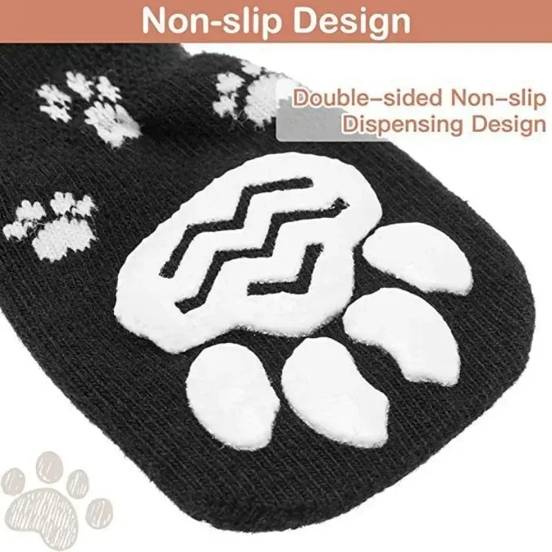 4PCS Adjustable Anti-Slip Dog Socks Pet Non-Slip Paw Protection with Paw Pattern for Puppy Dog Indoor Control Wear on Floor