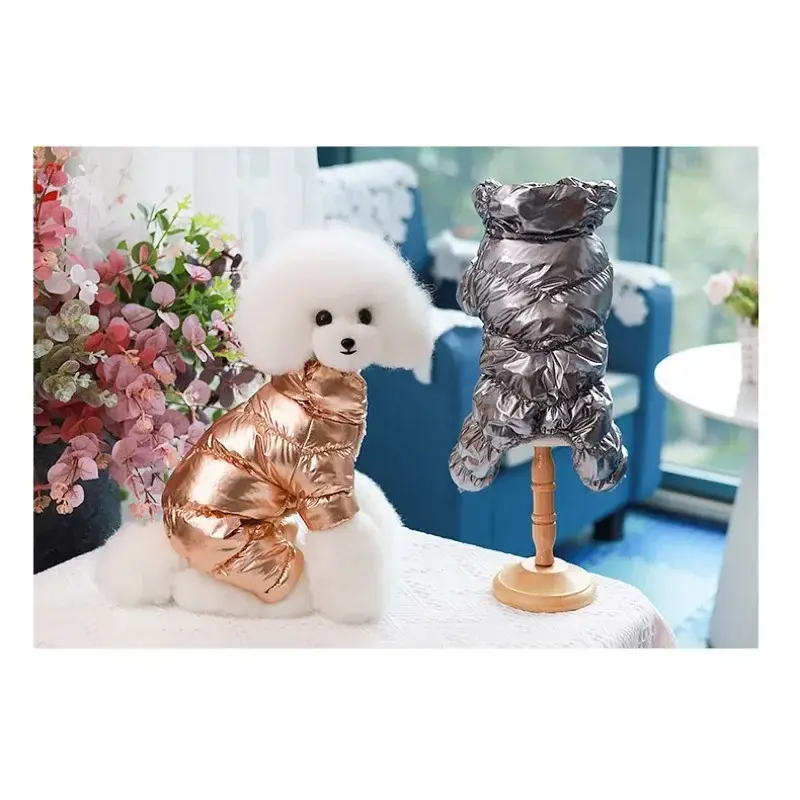 Dog Cat Winter Faux Leather Waterproof Clothes Jumpsuit Hoodie Pet Puppy Coat Down Jacket Thicken Warm Suit Puppy Clothes