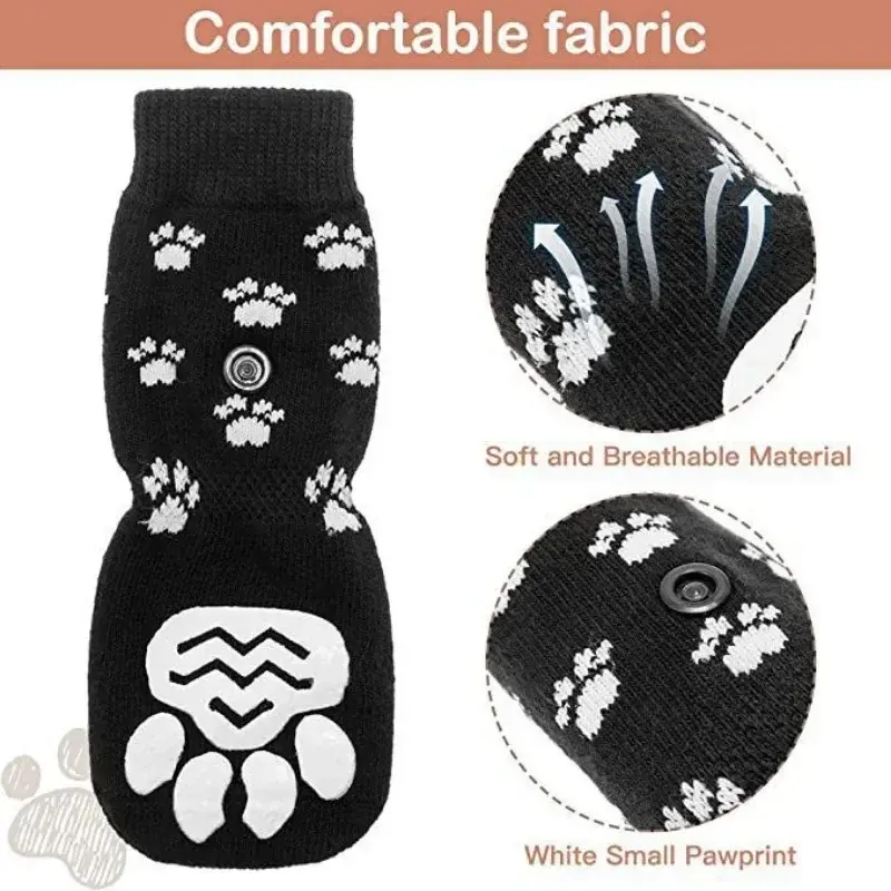 4PCS Adjustable Anti-Slip Dog Socks Pet Non-Slip Paw Protection with Paw Pattern for Puppy Dog Indoor Control Wear on Floor