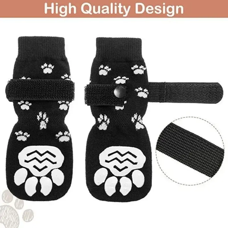 4PCS Adjustable Anti-Slip Dog Socks Pet Non-Slip Paw Protection with Paw Pattern for Puppy Dog Indoor Control Wear on Floor