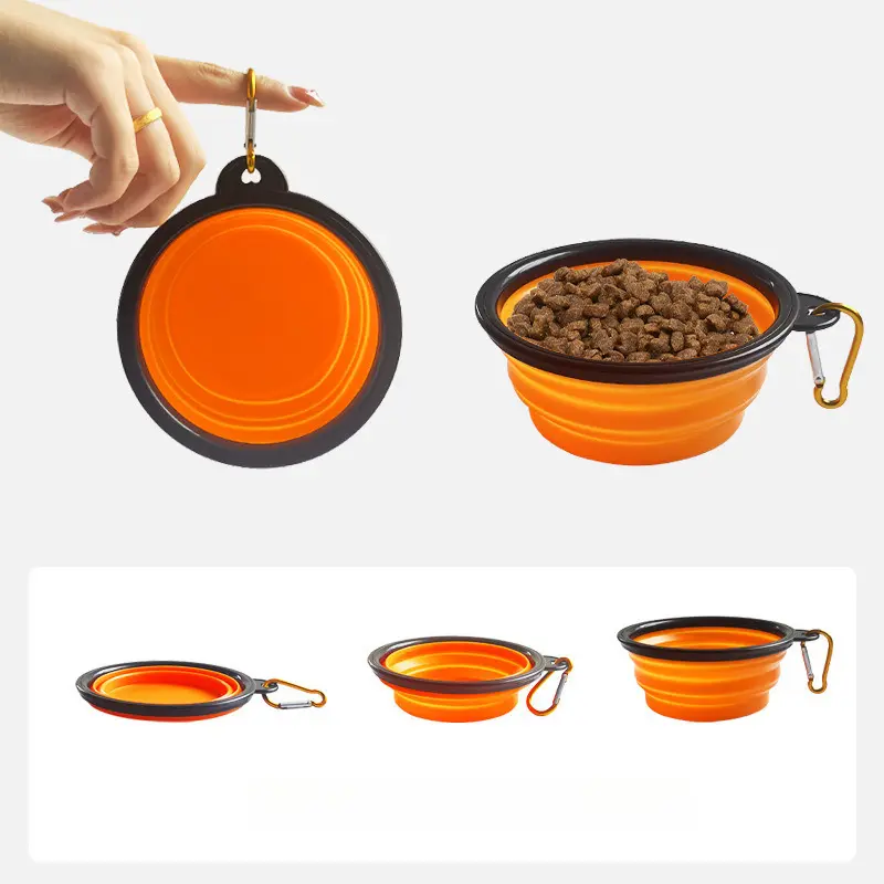 Folding Portable Silicone Dog Feeder Bowl 2 In 1 Pet Dispenser Outdoor Travel Dog Cat with Carabiner Bottle Food Water Container
