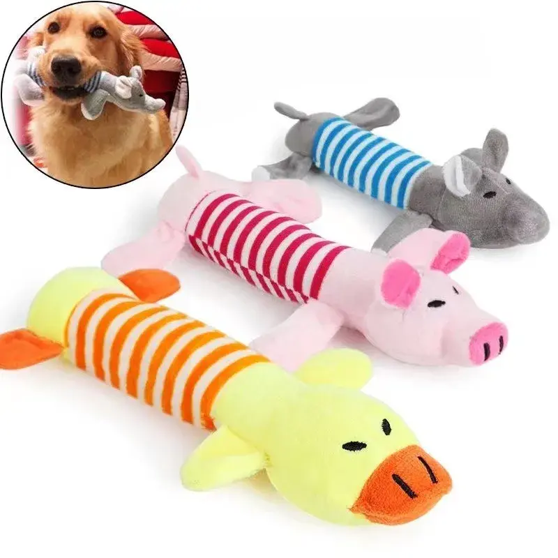 Popular Pet Dog Cat Funny Fleece Durability Plush Dog Toys Squeak Chew Sound Toy Fit for All Pets Elephant Duck Pig Plush Toys