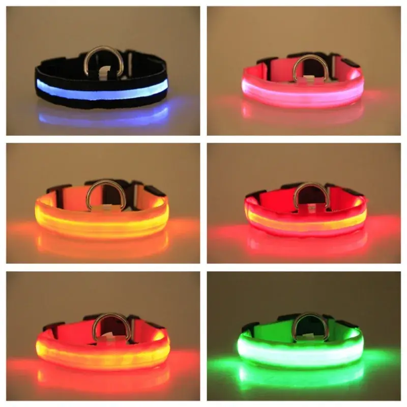 Dog Cat Battery Collar Nylon LED Night Safety Flashing Glow in The Dark Pet Dogs Luminous Fluorescent Dog Accessories Collar