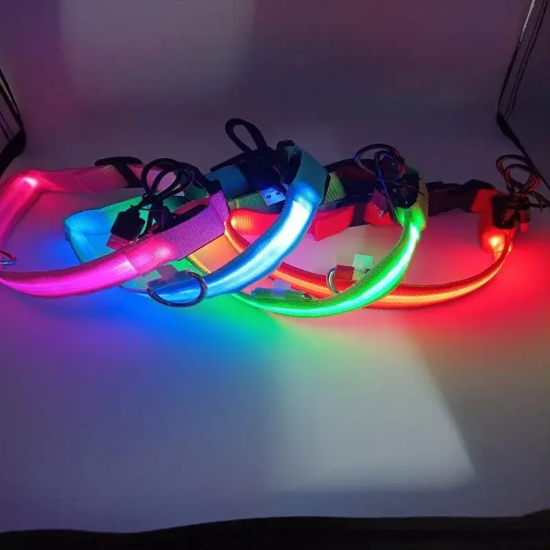 Dog Cat Battery Collar Nylon LED Night Safety Flashing Glow in The Dark Pet Dogs Luminous Fluorescent Dog Accessories Collar
