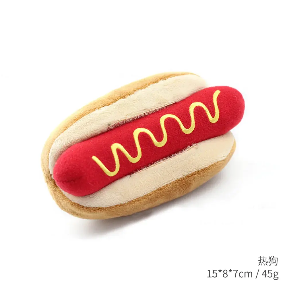 Plush Dog Toys Squeaky Dogs Accessories Pet Perros Toy Soft Squeeze Sound Teeth Chew Bite Resistant Ice Cream Fries Humburger