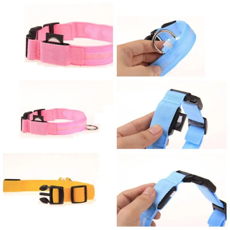 Dog Cat Battery Collar Nylon LED Night Safety Flashing Glow in The Dark Pet Dogs Luminous Fluorescent Dog Accessories Collar