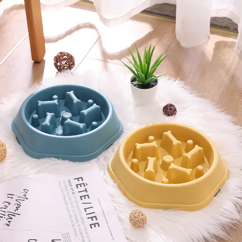 Pet Cat Dog Slow Food Bowl Fat Help Healthy Round Anti-choking Thickened and Non-slip Multiple Colors Shapes Dog Accessories