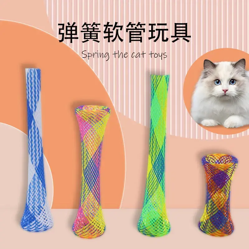 10Pcs Spring Tube Cat Interactive Toys Catnip Kitten Playing Toys Plastic Spring Toys Pet Training Toy Multicolor Pet Supply