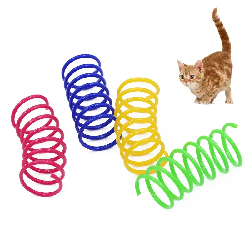 10Pcs Spring Tube Cat Interactive Toys Catnip Kitten Playing Toys Plastic Spring Toys Pet Training Toy Multicolor Pet Supply