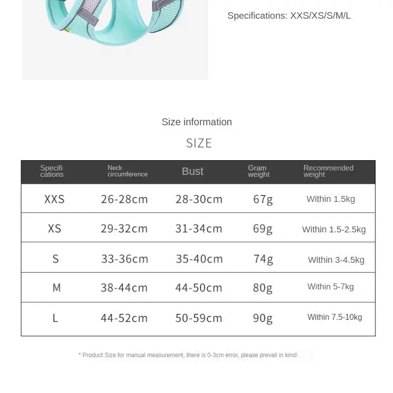 Dog Cat Harness Vest Chest Rope Set Reflective Breathable Adjustable Pet Harness for Small Medium Dogs Outdoor Walking