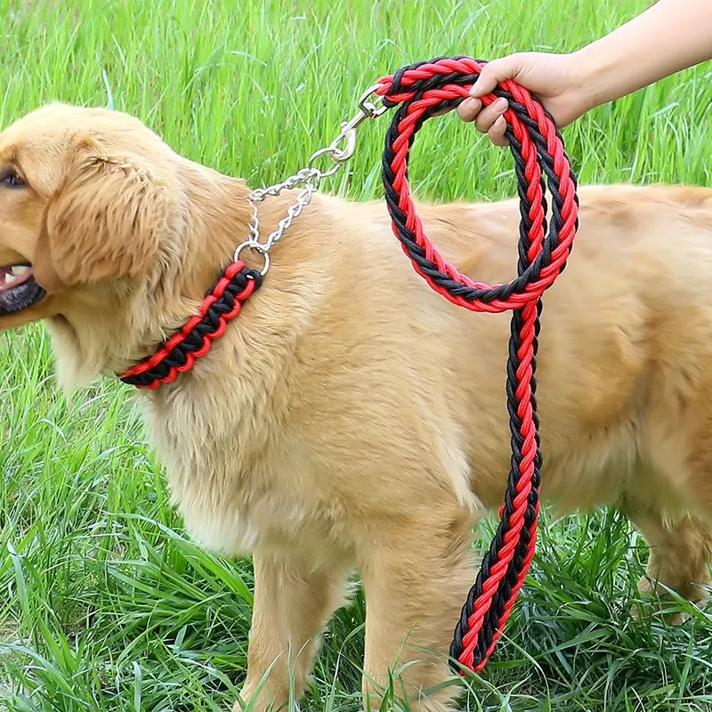 1.3m Durable Nylon Dog Collar Leash Set Traction Rope Medium Big Dog Walking Accessories Labrador Husky P-Chain Dog Harness