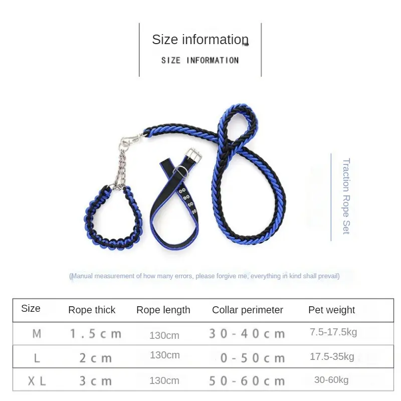1.3m Durable Nylon Dog Collar Leash Set Traction Rope Medium Big Dog Walking Accessories Labrador Husky P-Chain Dog Harness