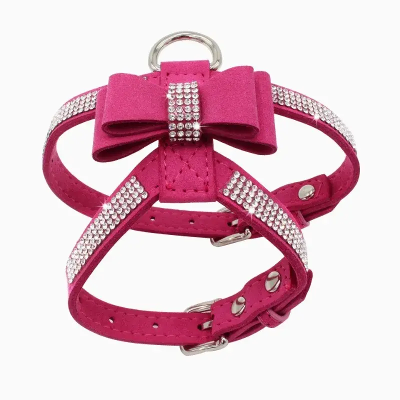 Pet Cat Dog Puppy Velvet Leather Vest Harness With Rhinestone Bling Blink Butterfly Bow Fashion Pet Accessories