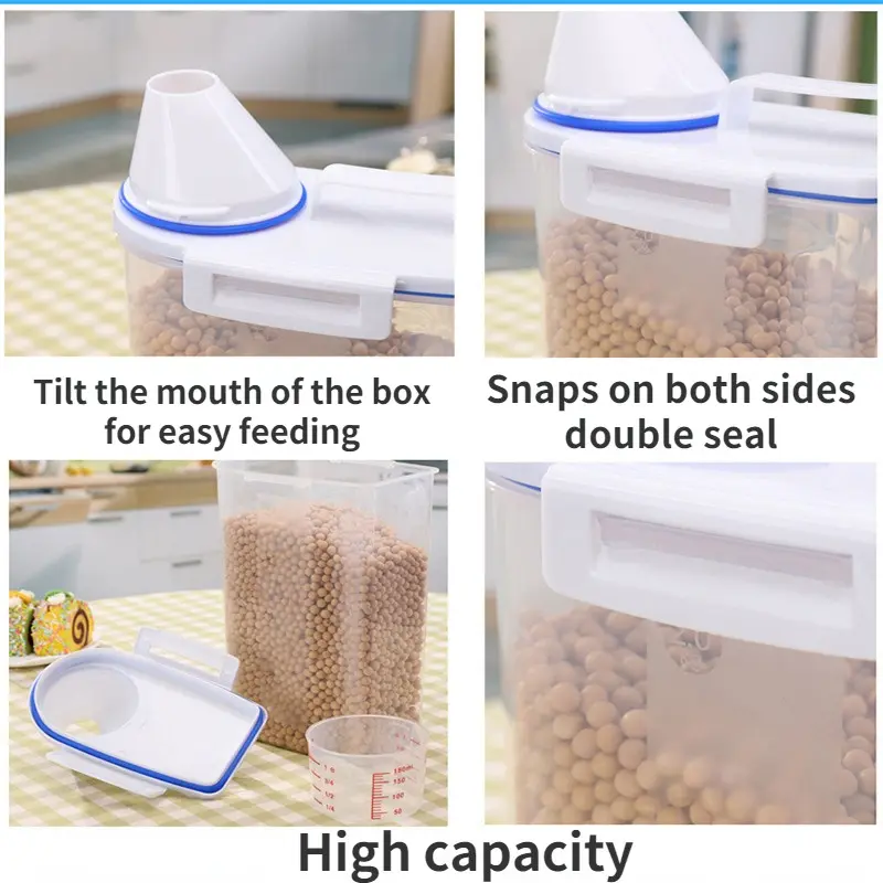 Dog Cat Food Pail Plastic Storage Tank with Measuring Cup Container Moisture-proof Sealed Jar Pet Supplies Accessories