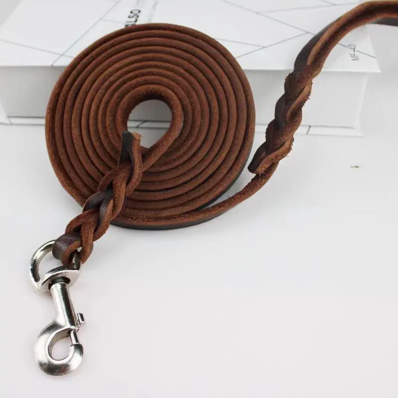 1.2-1.6m Genuine Leather Dogs Leash with Hook Pet Walking Training Brown Black Colors for Medium Large Pet Shepherd Greyhound