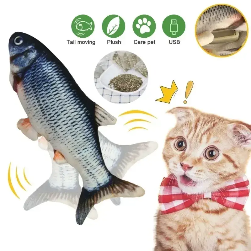 Interactive Cat Toy Mouse for Cats USB Charging Rotating Butterfly Noise Ball Boucing Fish Play-Catch Training Toy for Indoor
