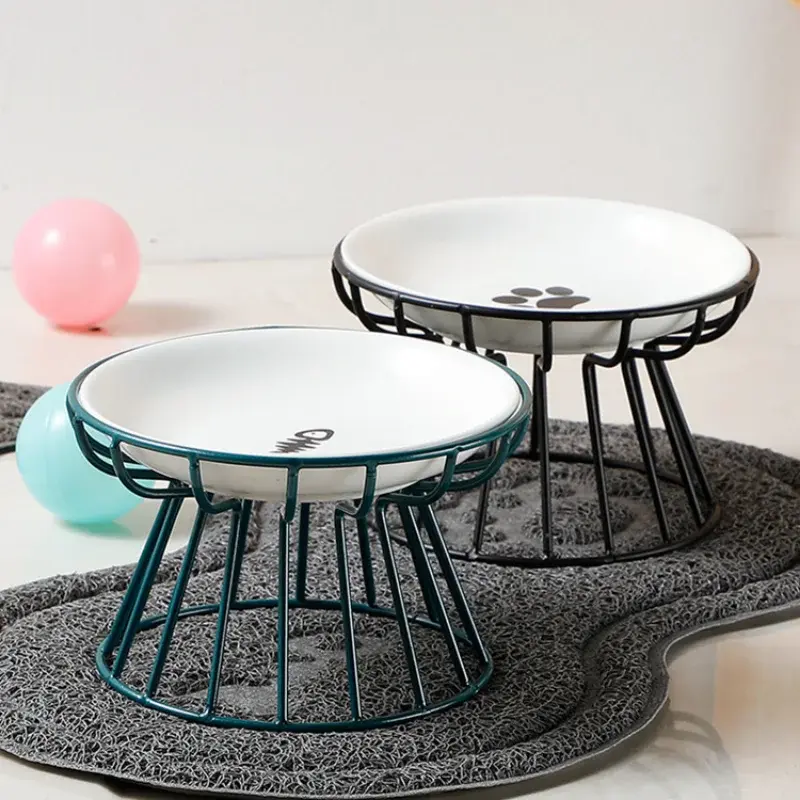 Ceramic Raised Pet Bowl Food Water Treats for Cats &amp.Dogs Supplies Outdoor Feeding Drinking Accessories Doggie Cat Stand Bowl