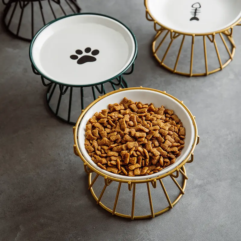 Ceramic Raised Pet Bowl Food Water Treats for Cats &amp Doggie Cat Stand Bowl Dogs Supplies Outdoor Feeding Drinking Accessories