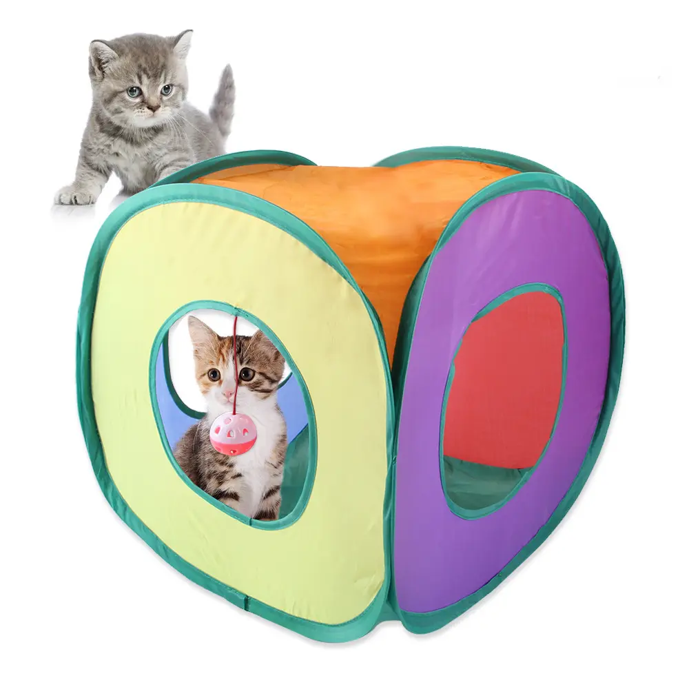 Fun Cat Tunnels Inside Foldable Cube Cat Tent Kitten Toy Tent House Interesting Pet Tunnel Toy Small Dog Playing Training