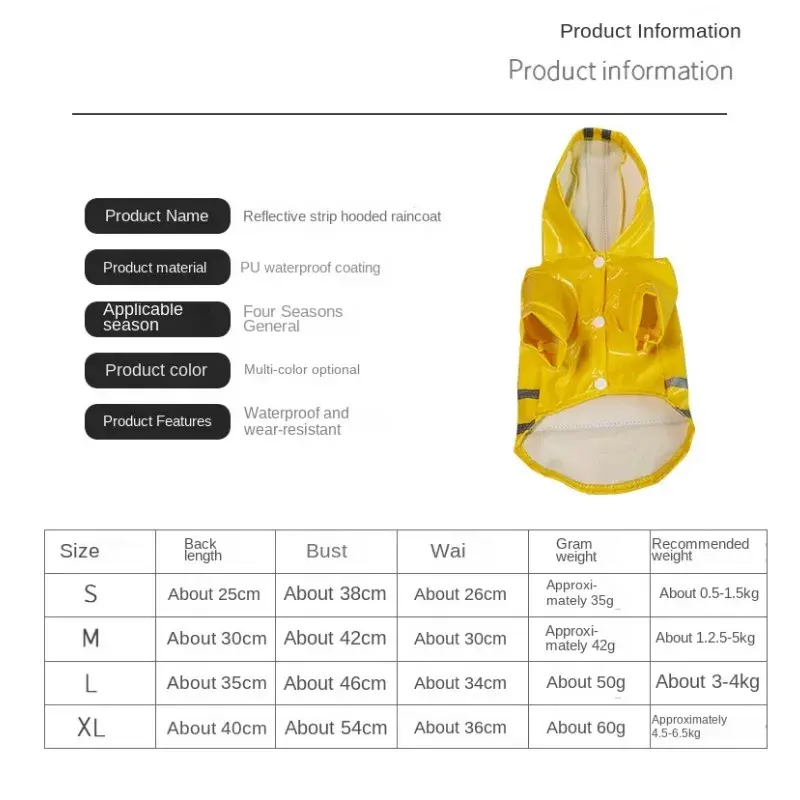 Dog Raincoat Reflective Waterproof Snowproof Pet Coat for Small Puppy Cats Raincoat Chihuahua Bulldog Pets Cape Poncho Costume