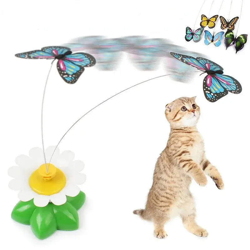 Automatic Rotating Electric Cat Toy Interactive Training Toys Colorful Butterfly Bird Animal Shape Plastic Funny Kitten Pet Dog