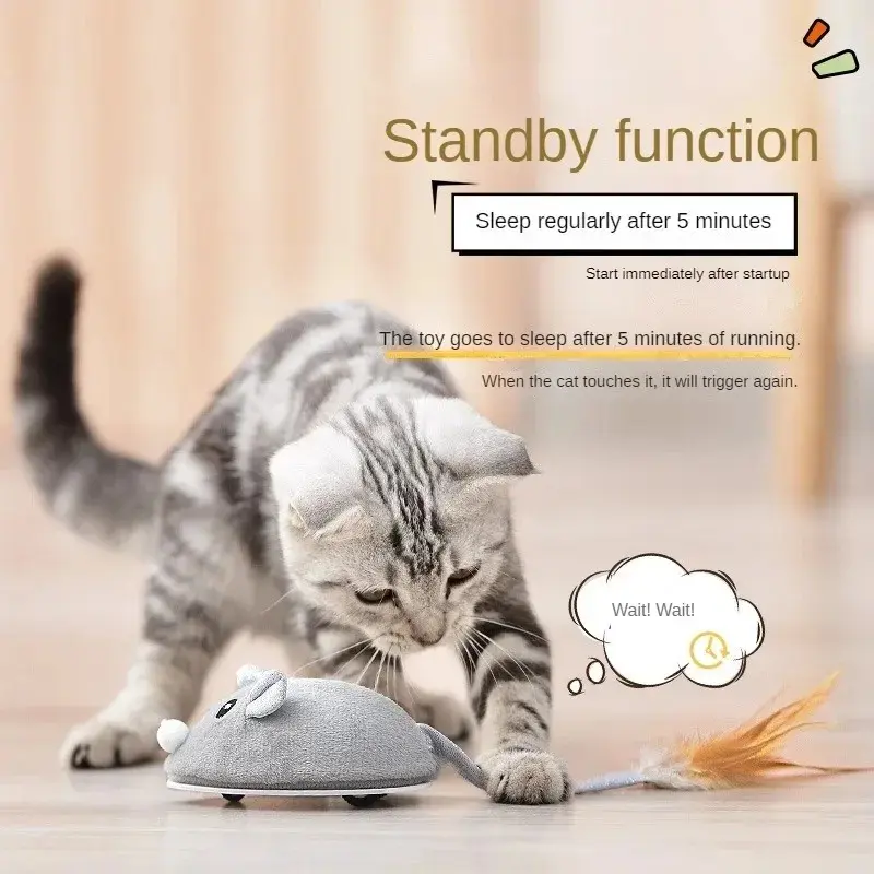 Interactive Mouse Toy for Cats USB Rat with Feather Toys Play-Catch Training Toy for Indoor Kittens Pets Supply Cat Tree Toy