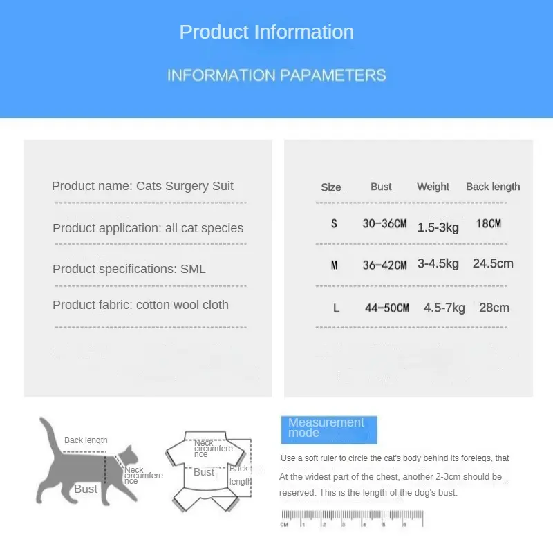 Cats Surgery Suit for Small Dog Kitren Clothes Cat Anti-licking Sterilization Clothing Weaning Breathable Pet Anti-scratch Vest