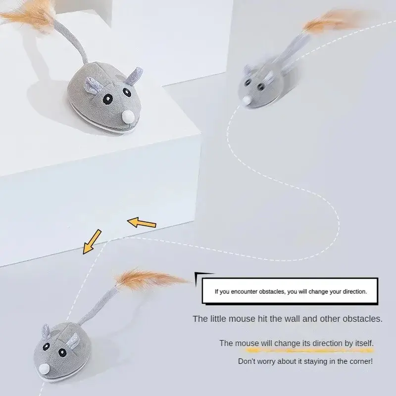 Interactive Mouse Toy for Cats USB Rat with Feather Toys Play-Catch Training Toy for Indoor Kittens Pets Supply Cat Tree Toy