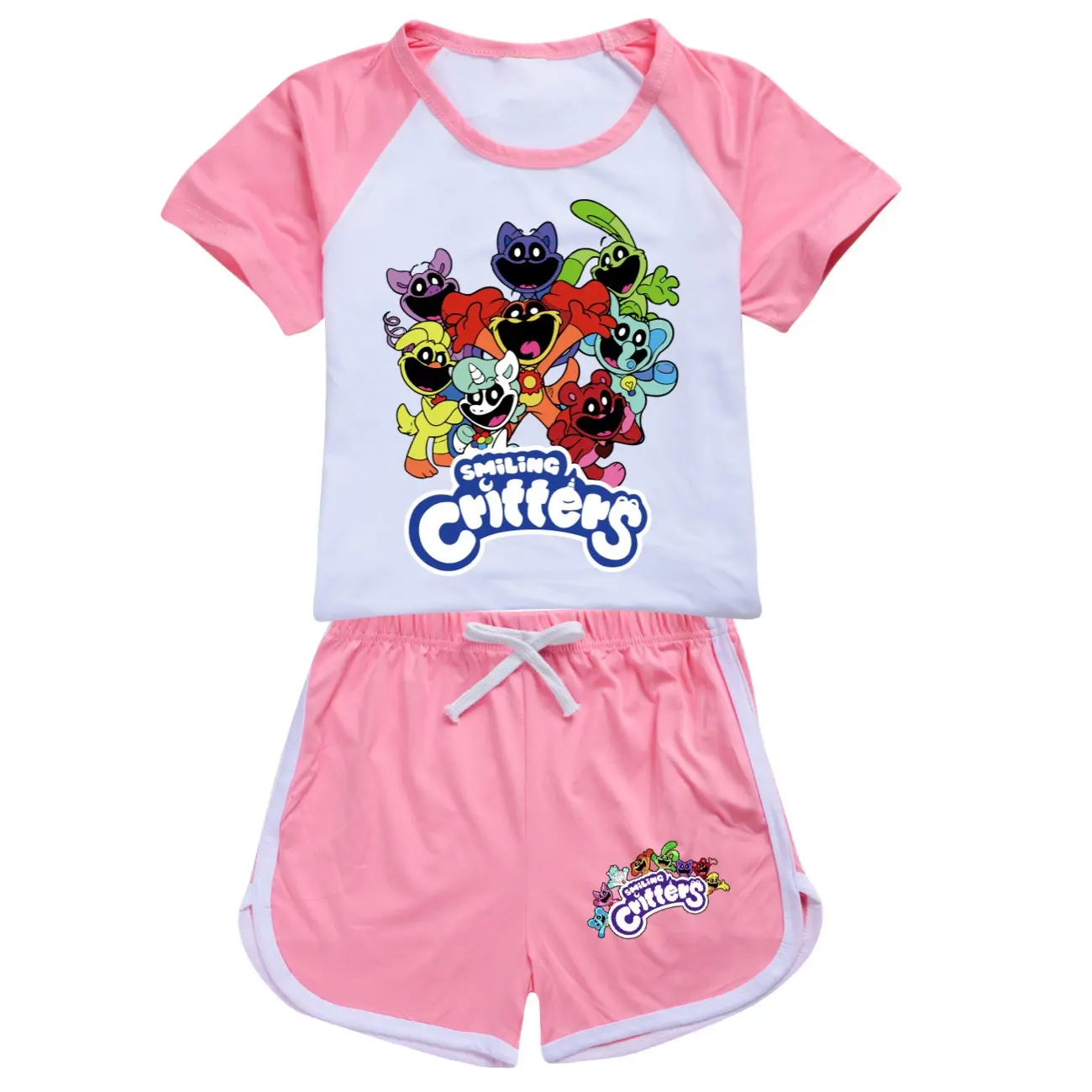 Kids Clothes Smiling Critters Children Tracksuits Pajamas Suit Summer Boys Girls Casual T-shirt+Short Pants Sport Outfits 4-16Y