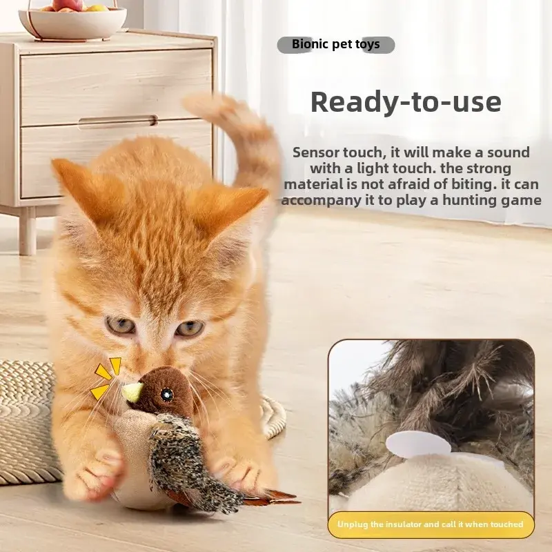 Interactive Cat Toys Flying Bird Cat Toy Flapping Wings Sparrow Catnip Toys Vivid Chirpi]ng Simulation Bird Interactive Cat Toy
