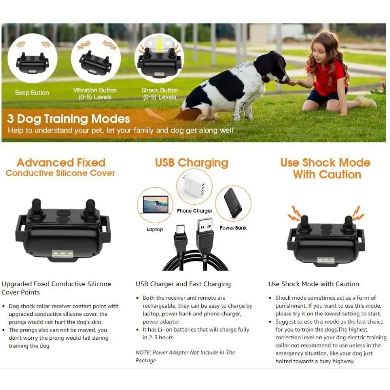 Electric Dog Training Collar Waterproof Dog Bark Collar Pet With Remote Control Rechargeable Anti Barking Device All Size Dogs