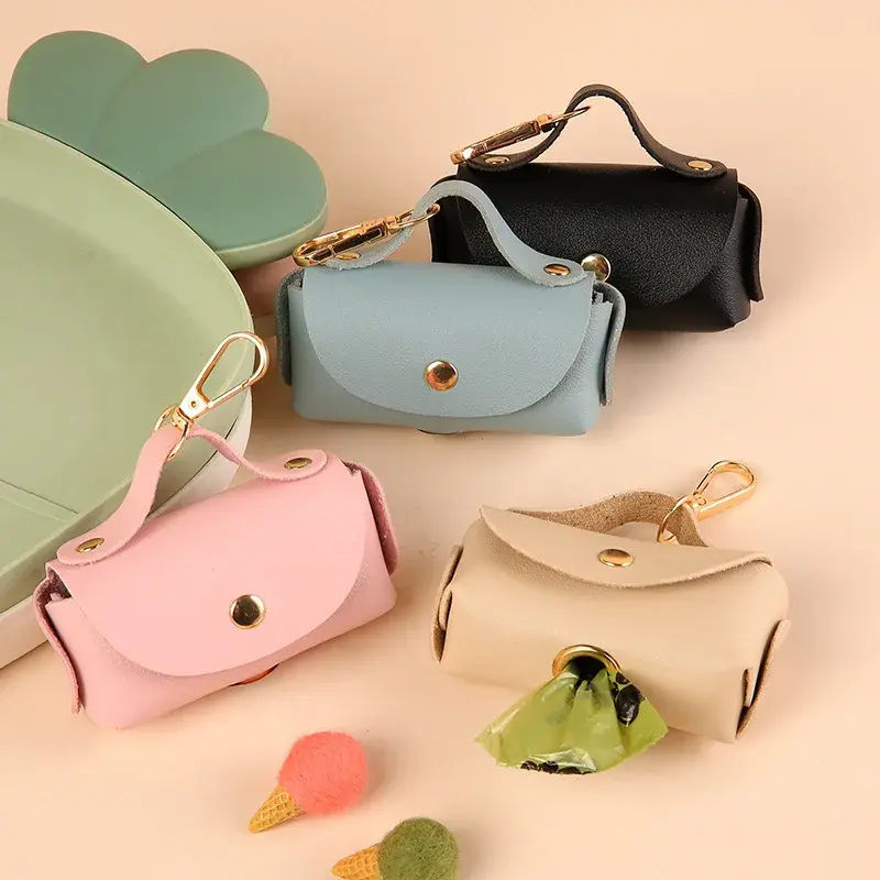 Faux Leather Pet Poop Bag Holder with Dispenser for Dog Bags Stylish Pet Bag Holder Portable Dog Poop Bag Organizer Supplies Pet
