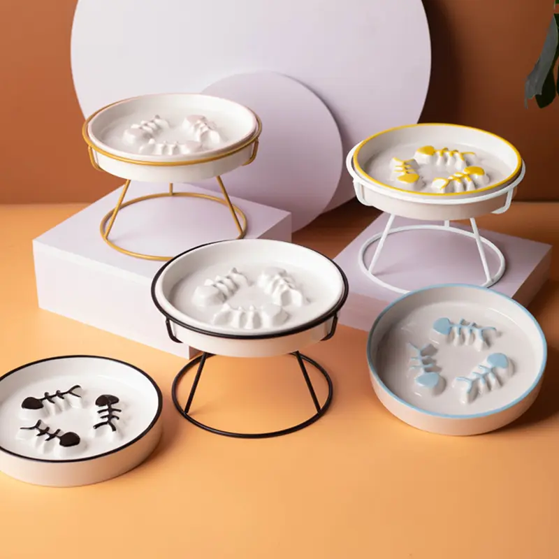 Ceramic Raised Pet Bowl Food Water Treats for Cats &amp.Dogs Supplies Outdoor Feeding Drinking Accessories Doggie Cat Stand Bowl