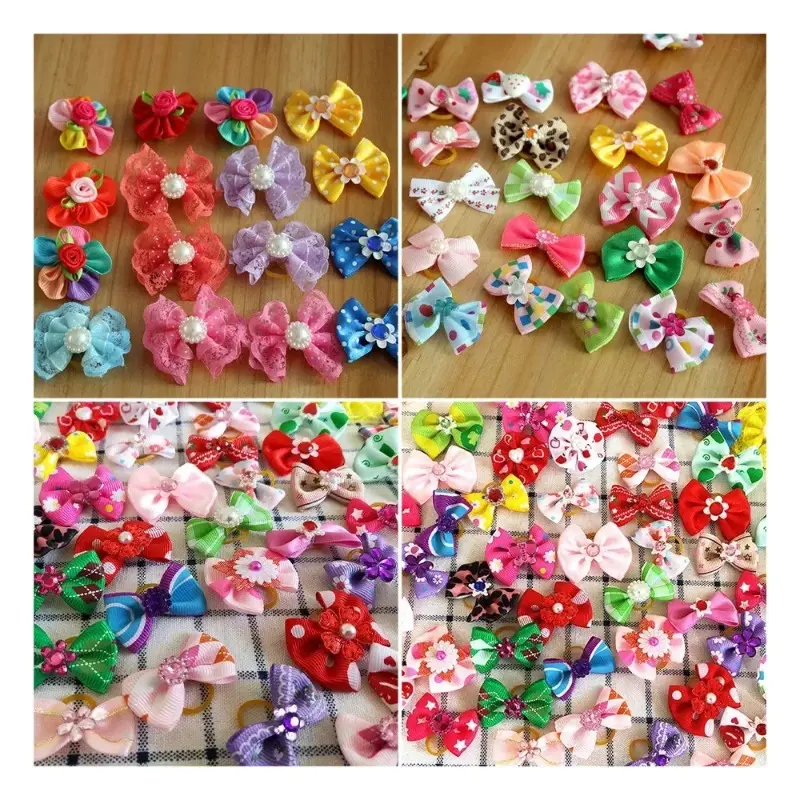 10pcs Flower Dog Hair Bow New Pet Festival Headwear Cat Dog Bowknot with Rubber Bands for Small Dog Puppy Accessories