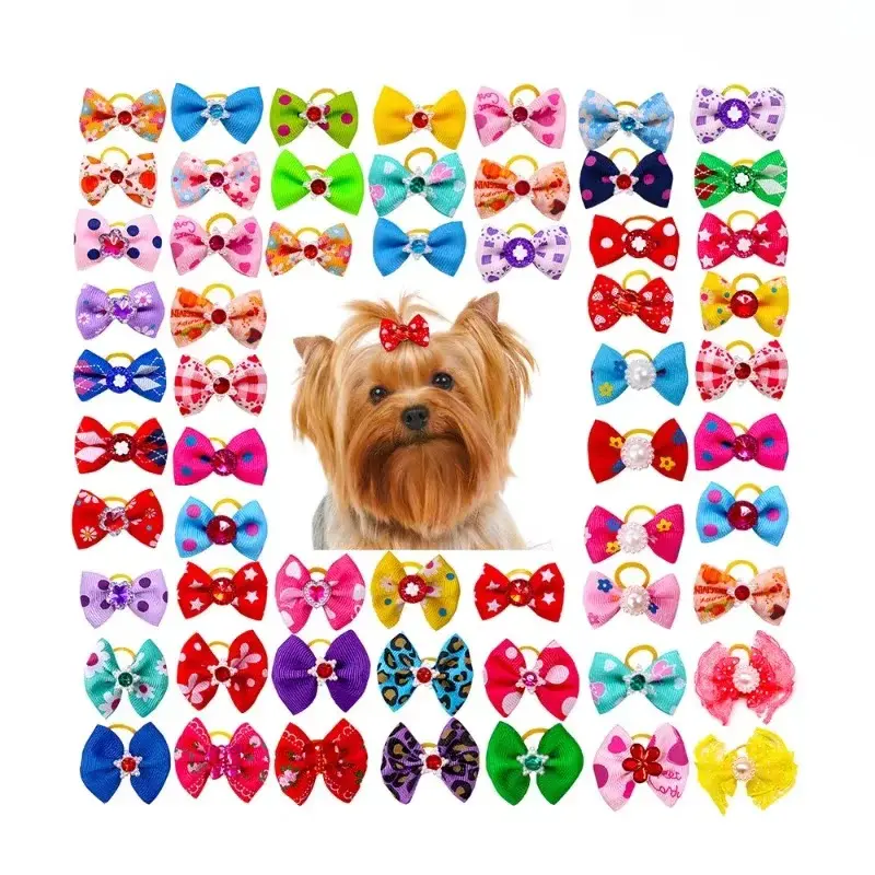 10pcs Flower Dog Hair Bow New Pet Festival Headwear Cat Dog Bowknot with Rubber Bands for Small Dog Puppy Accessories