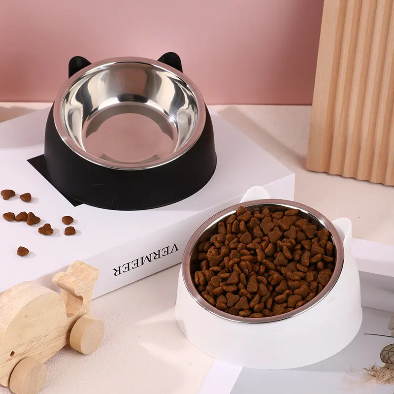 Cat Bowl Lovely Creative Inclined Kitten Puppy Food Feeding Bowls Stainless Steel Cats Drinking Feeder Pet Dogs Cats Feeders