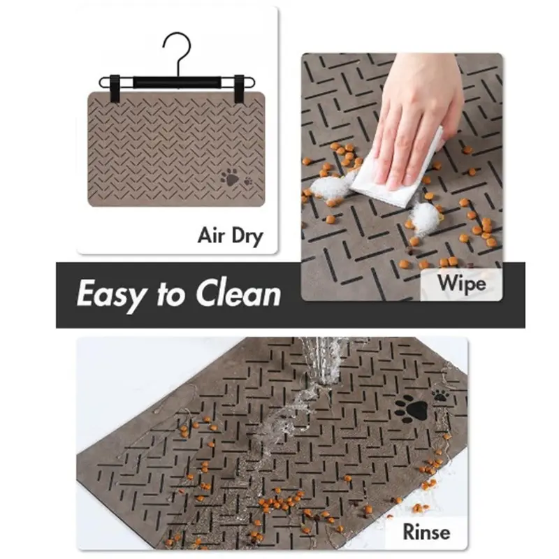 Bsorbent Pet Feeding Mat, Waterproof Placemat for Dog & Cat Food & Water Bowls, Quick-Dry Rubber Backing