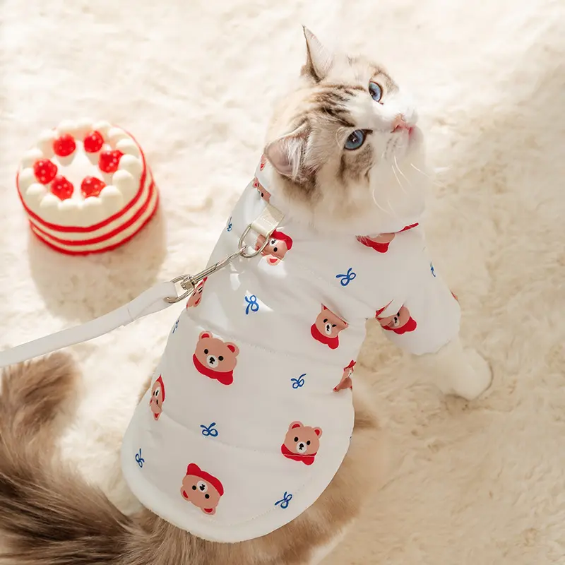 Cute Animal Bear Printed Pet Clothing Winter Dog Cotton Coat Small Dog Teddy Warm Down Coat Cartoon Two legged Dog Clothing