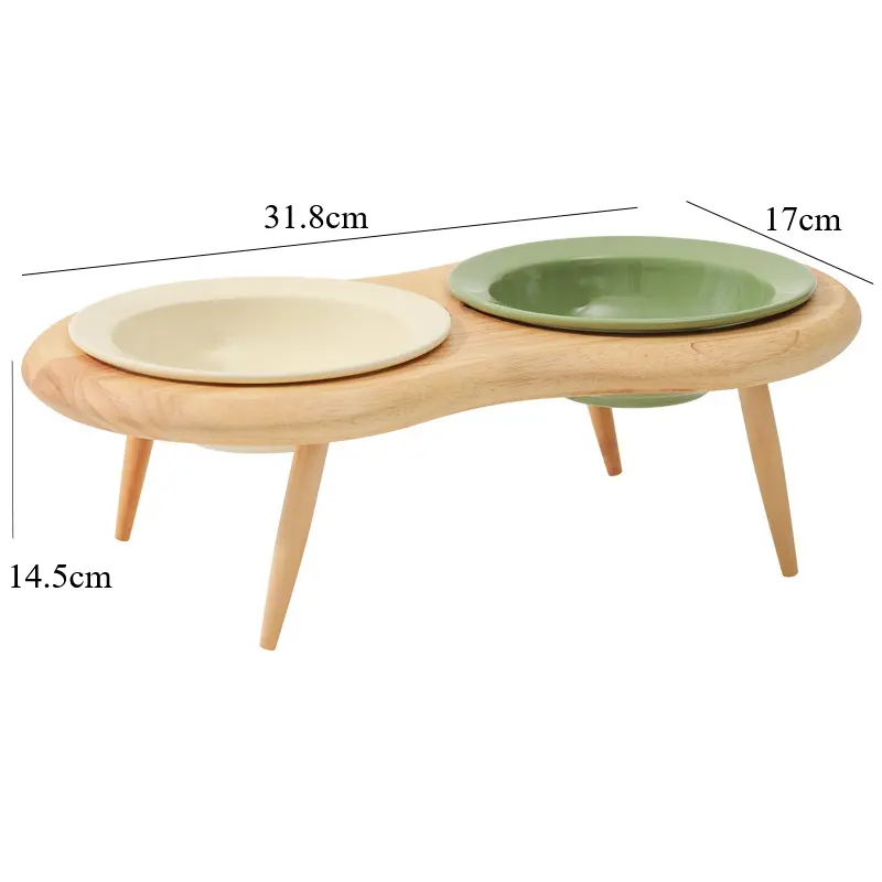 Pretty Ceramic Oak High Shelf Tableware Set Small Dog Water Bowl Stand Puppy Double Food Bowl Cat Pink Feeder Pet Supplies