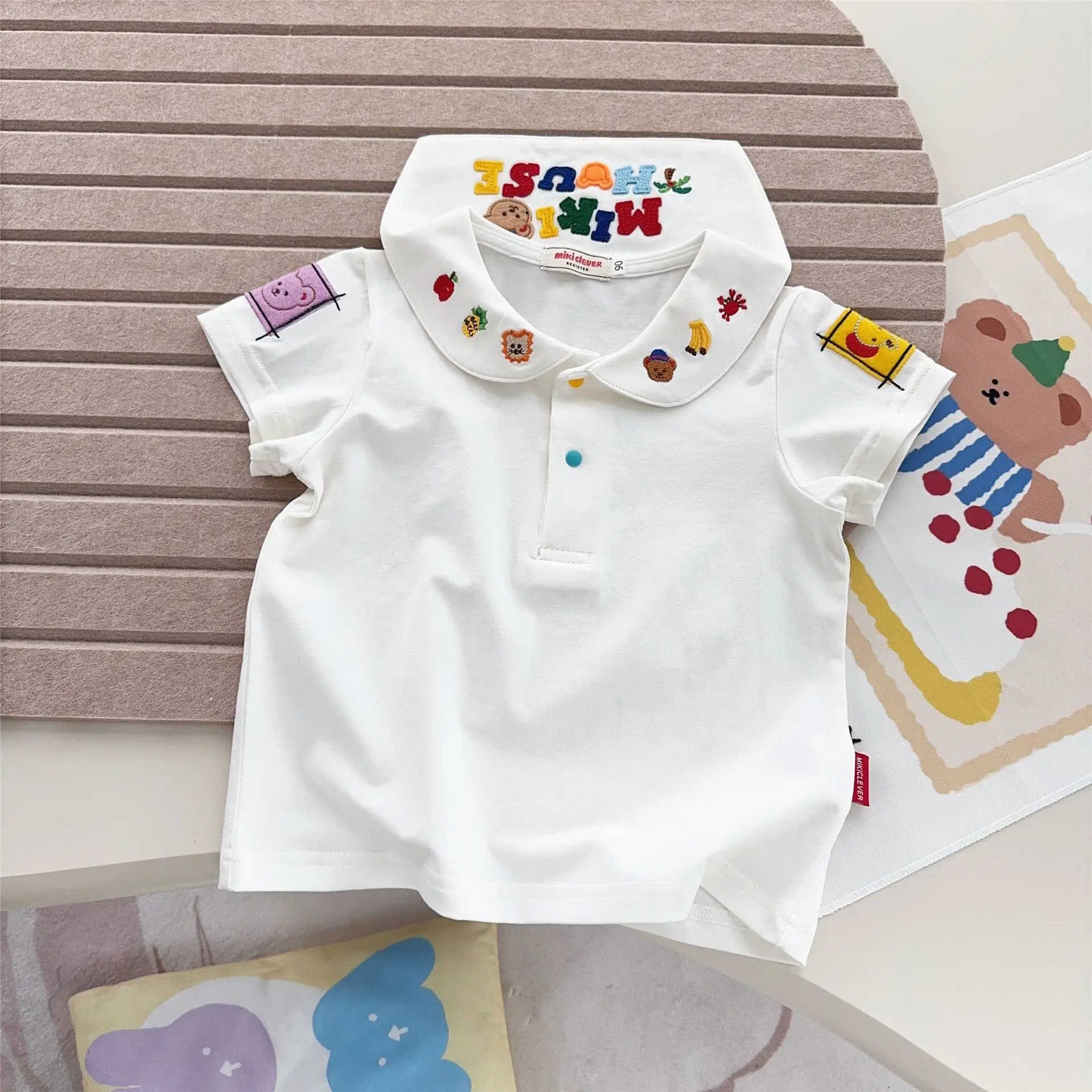Japanese Baby Inner Shirt 2025 Summer New Cute Navy Bear Vacation Style Navy Collar Short Sleeved Shirt