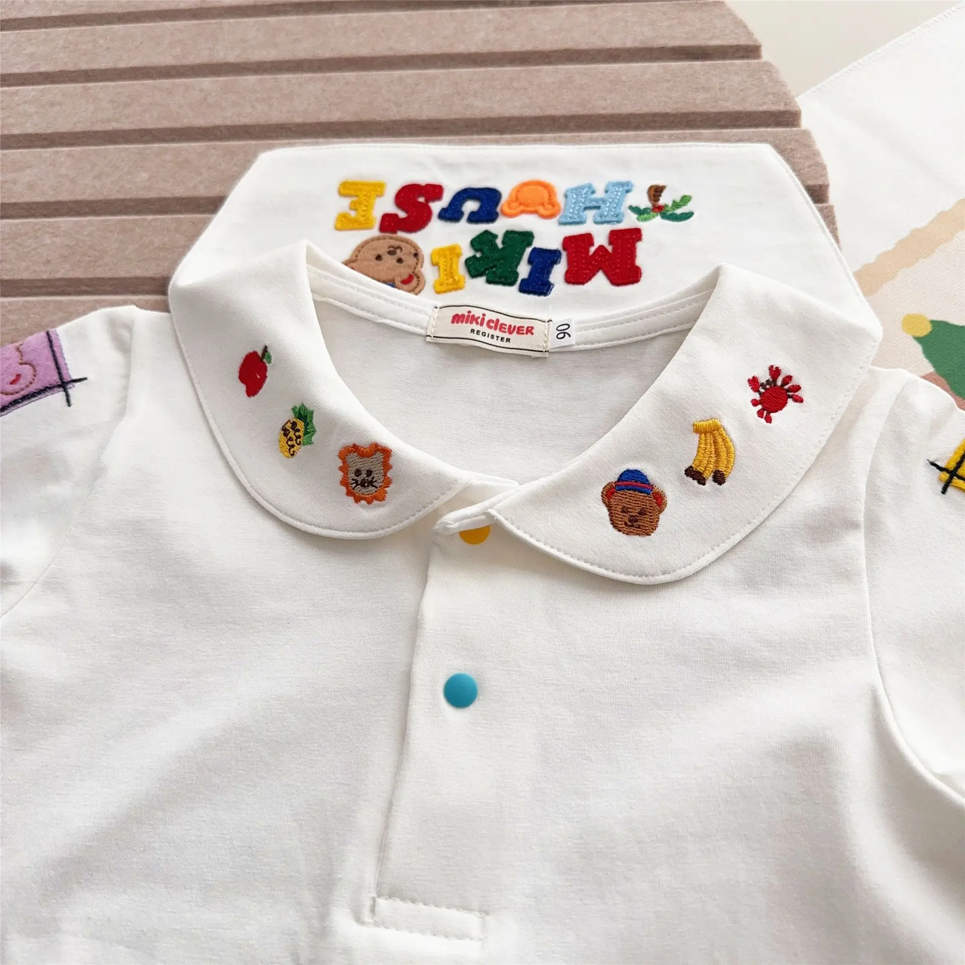 Japanese Baby Inner Shirt 2025 Summer New Cute Navy Bear Vacation Style Navy Collar Short Sleeved Shirt