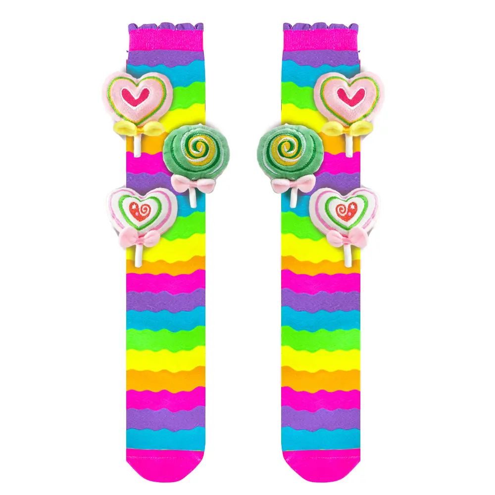 2025 New Candy Girls' Socks Knee length Mid tube Socks Girls' High Elasticity Cartoon Fashion Socks Rainbow Stripes Cute Socks