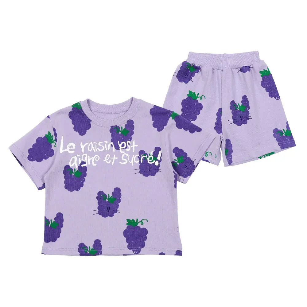 2025 Summer New Children's Sports Two-piece Set Cartoon Grape Full Printed Short Sleeved Pants Set For Children