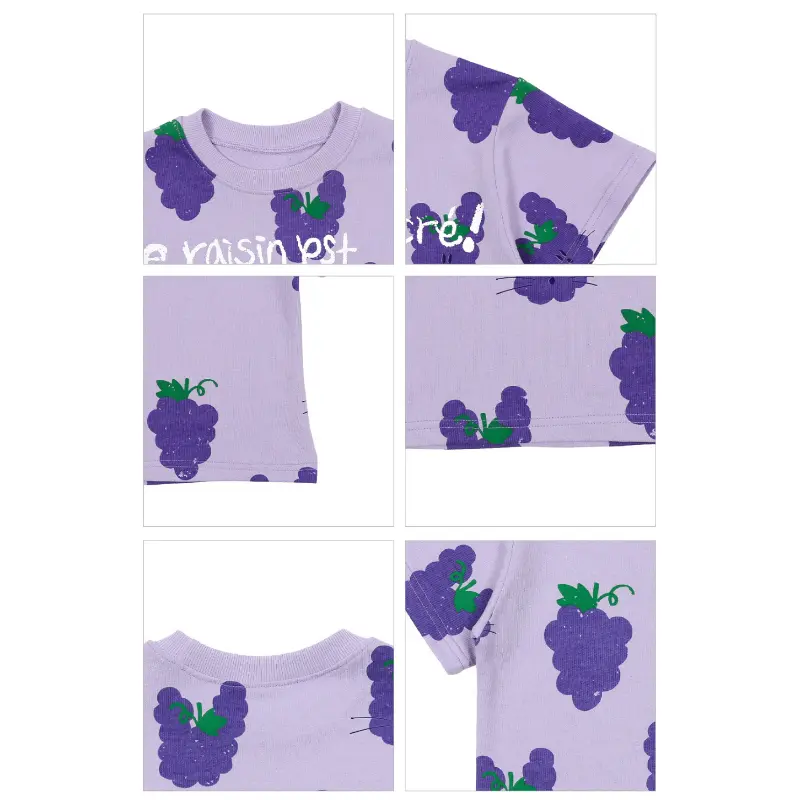 2025 Summer New Children's Sports Two-piece Set Cartoon Grape Full Printed Short Sleeved Pants Set For Children