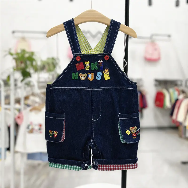 2025 Summer New Children's Clothing Cartoon Bear Letter Splicing Strap Shorts Color Contrasting Cotton Cute Japanese Pants