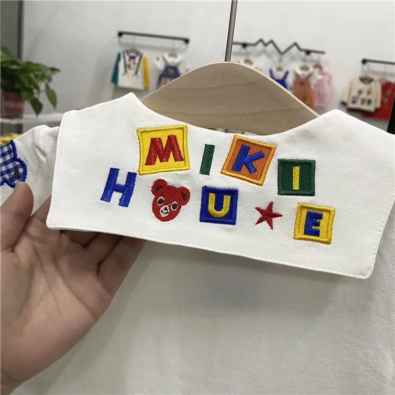 Summer New Japanese Cotton Children's Short Sleeve T-shirt Colorful Embroidery Small Polo Collar Academy Style T-shirt Top